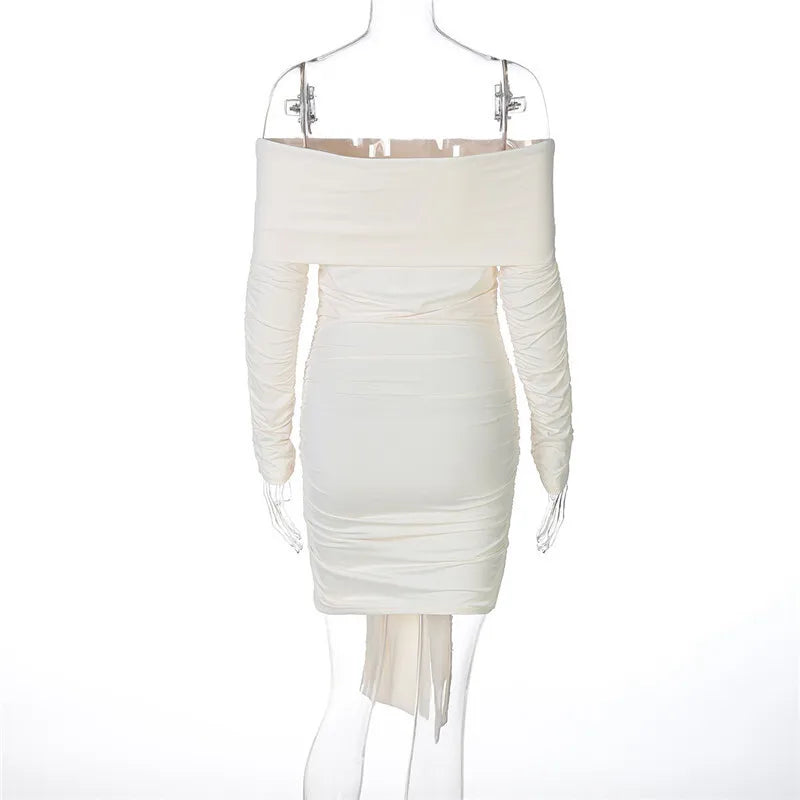 Mini dress with ruching, off-shoulder, and tie decoration - Alice