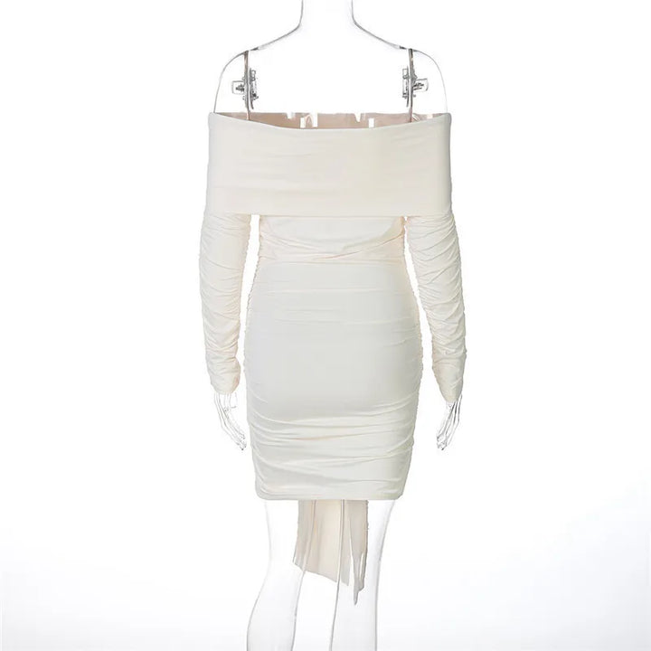 Mini dress with ruching, off-shoulder, and tie decoration - Alice
