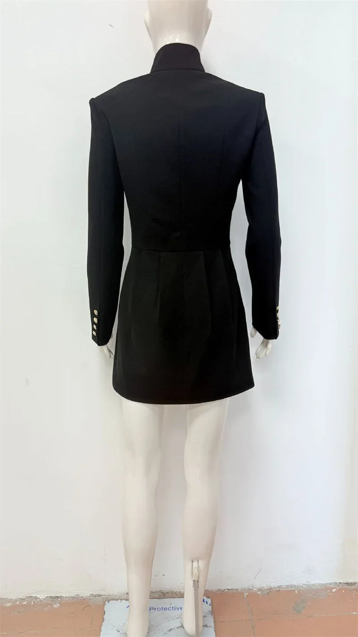Fitted Mini Dress with Turtleneck and A-Line Cut with Button Decoration - Mary Line