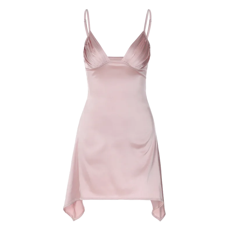Asymmetric Satin Mini Dress with Chest Ruching - Sean