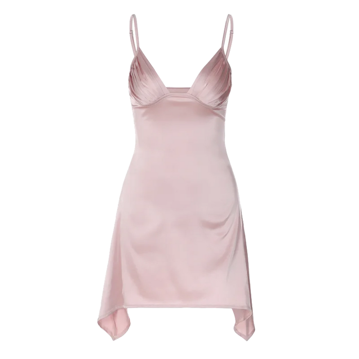 Asymmetric Satin Mini Dress with Chest Ruching - Sean