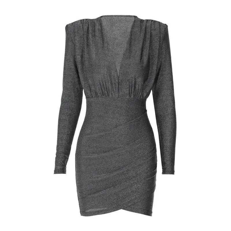 Mini Glitter Dress with V-Neck - Maia