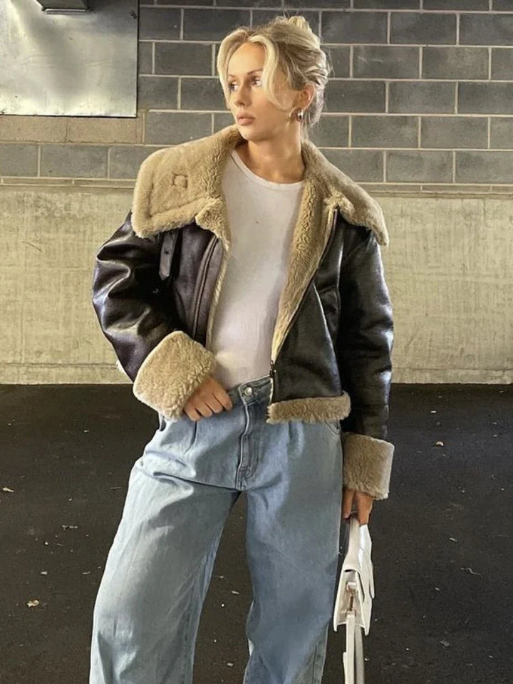Leather Coat with Fur Lining - Candy