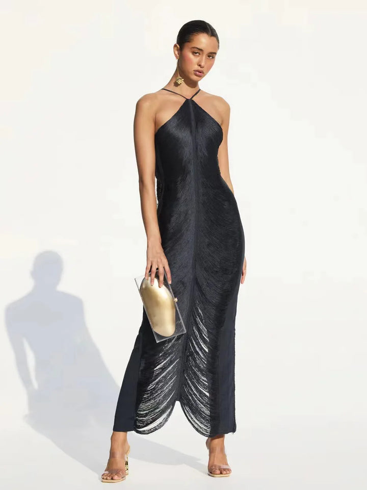Maxi Dress with Shiny Threads and Open Back - Ashley