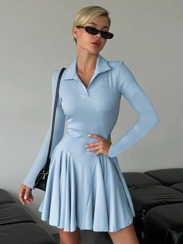 Knitted A-line mini dress with polo collar - Regina