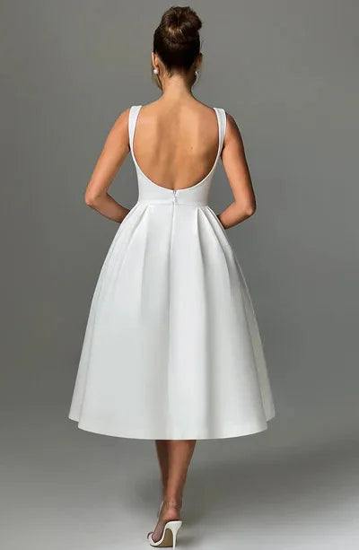 Classic midi A-line dress with open back - Alaya