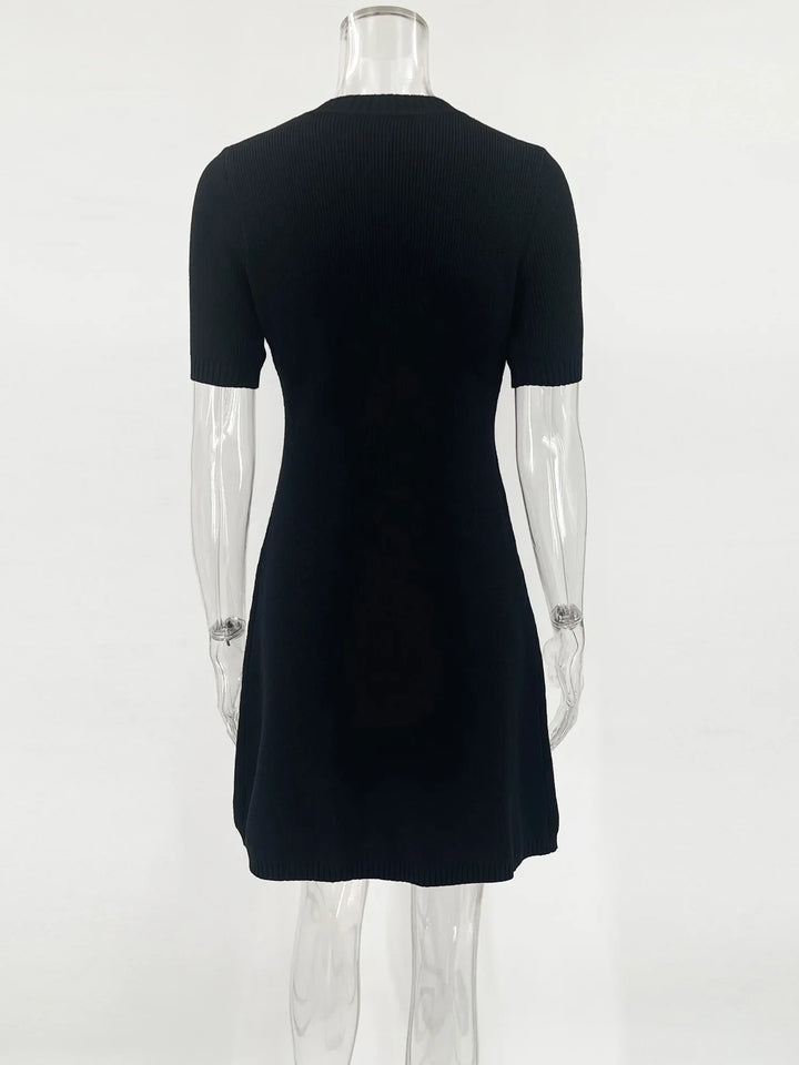 Knitted Mini Dress with Button Embellishment - Mary
