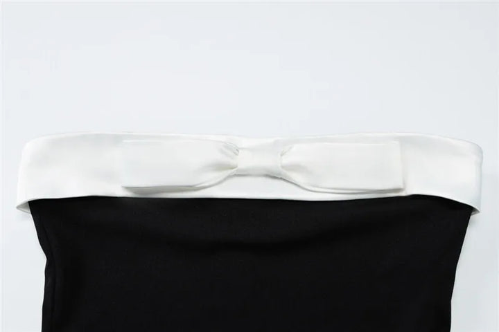 Elegant Strapless Midi Dress with Bow Detail - MORA
