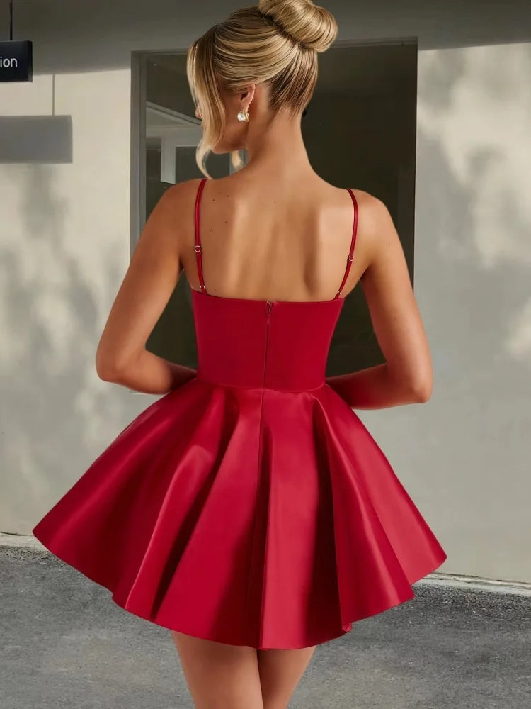 A-line Satin Mini Dress - Tiffany