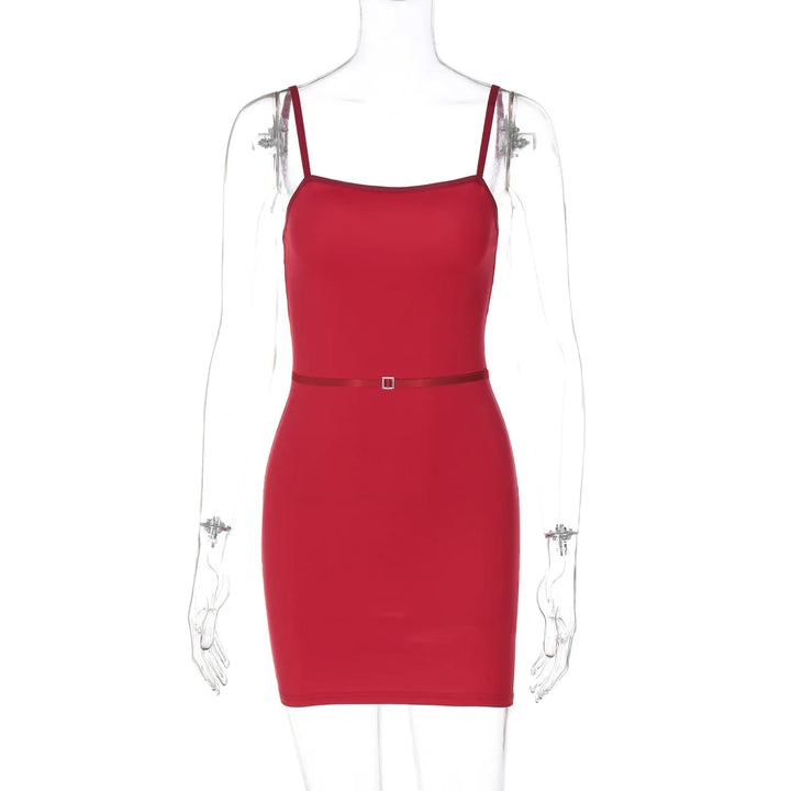 Fitted mini dress with thin belt decoration - LOLI