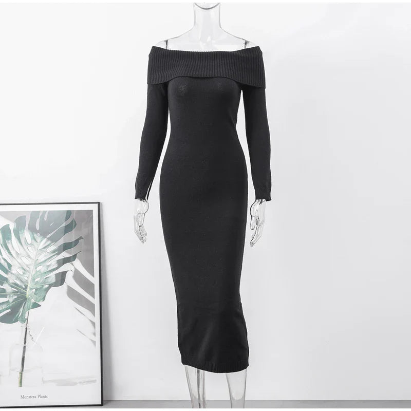 Knitted midi dress with off-shoulder - Liri