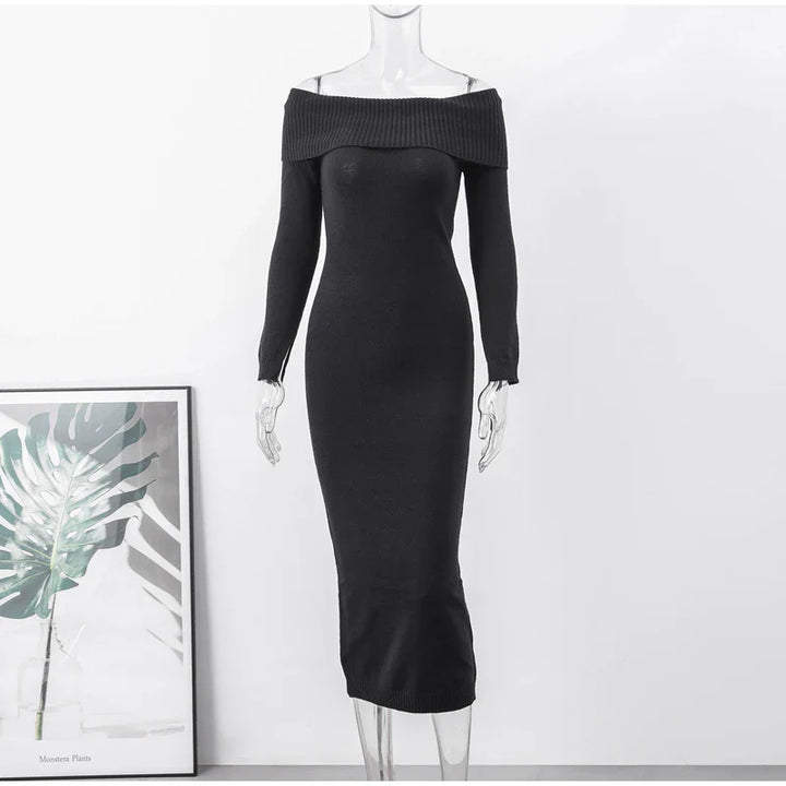 Knitted midi dress with off-shoulder - Liri