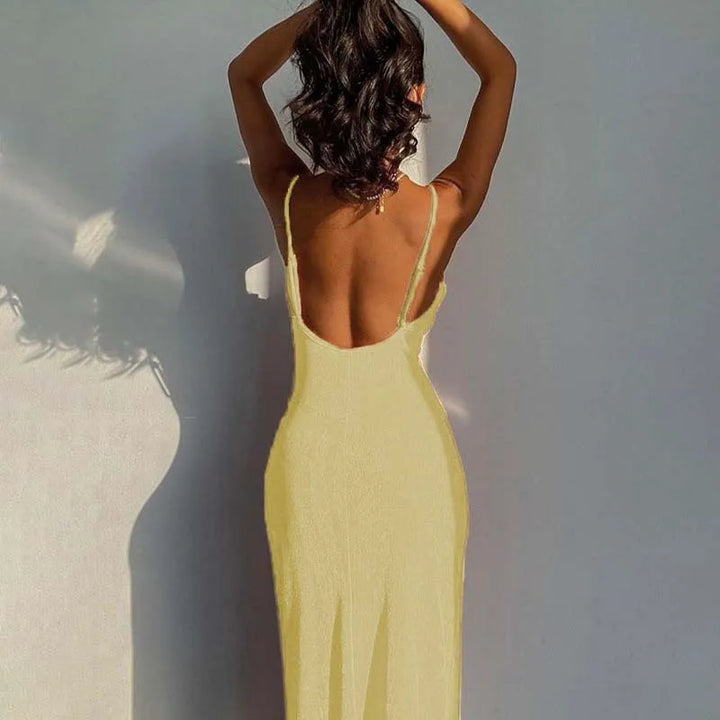 Summer midi knitted dress with slit decoration - Smile