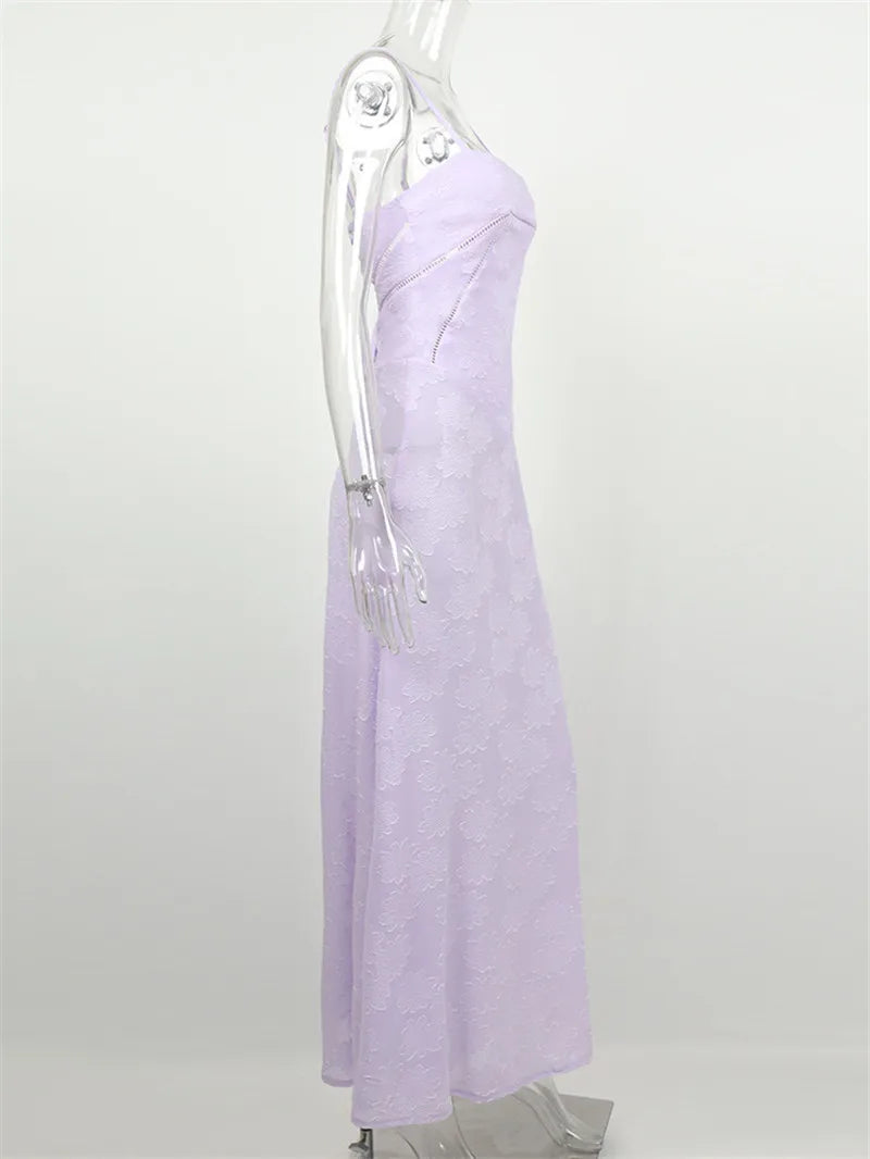 Maxi Dress with Floral Embroidery, Back Tie for Waist Fit - Millie