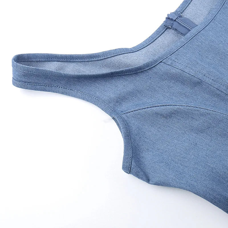 Denim mini dress with corset design and flower detail - Priel