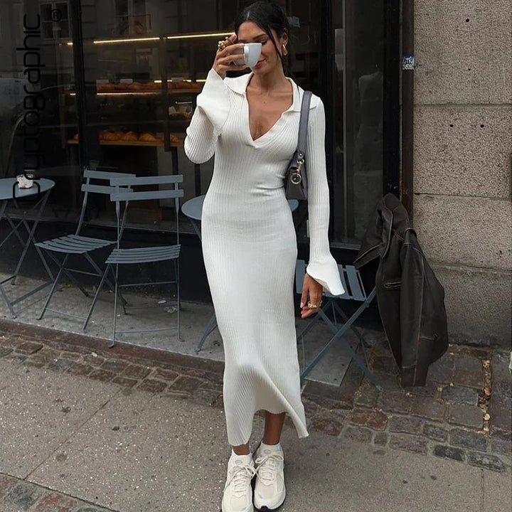 Maxi knit dress with polo collar - Gail