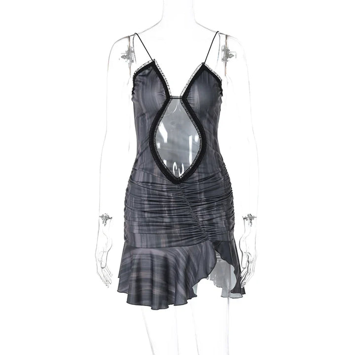 Ruffled mini dress with open back design - Tate