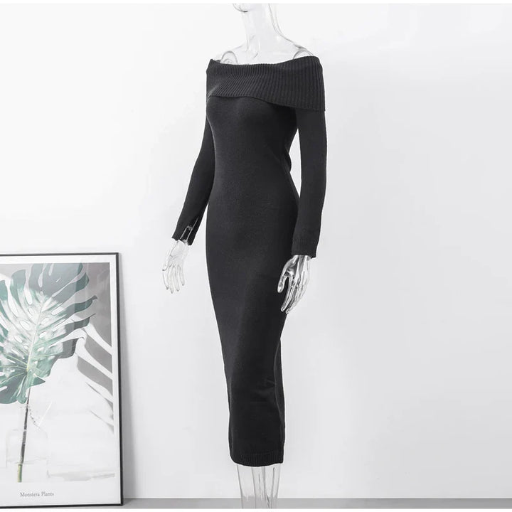 Knitted midi dress with off-shoulder - Liri