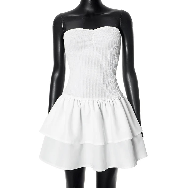 Strapless Mini Dress with Ruching and Tiered Ruffle Detail - Kara