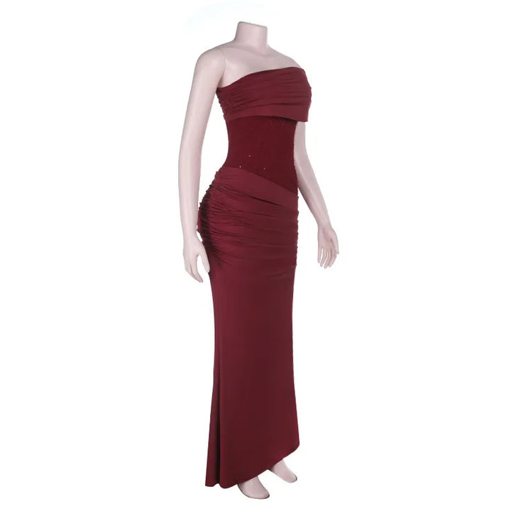 One-Shoulder Maxi Dress with Pleats and Sequins - Ara