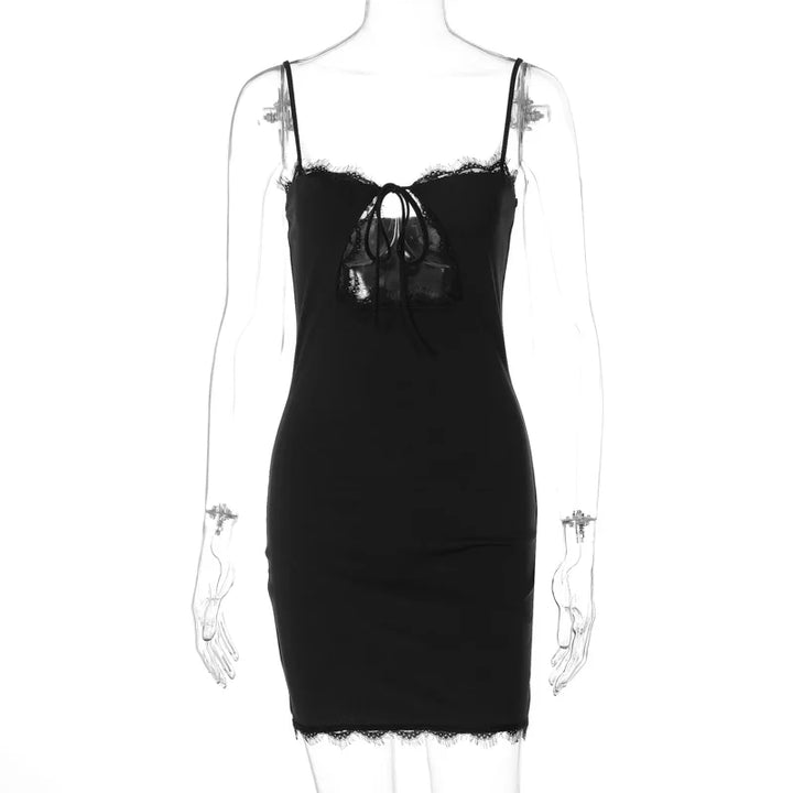Mini dress decorated with lace and chest tie - Mila