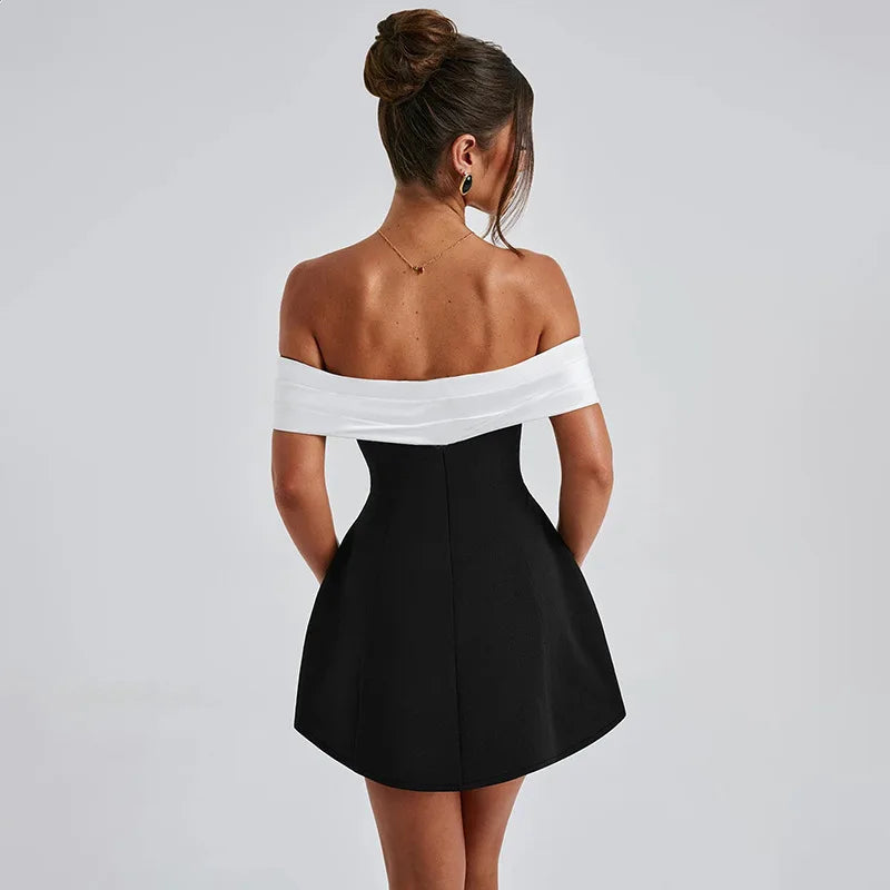 Mini dress with satin off-shoulder straps - Sia