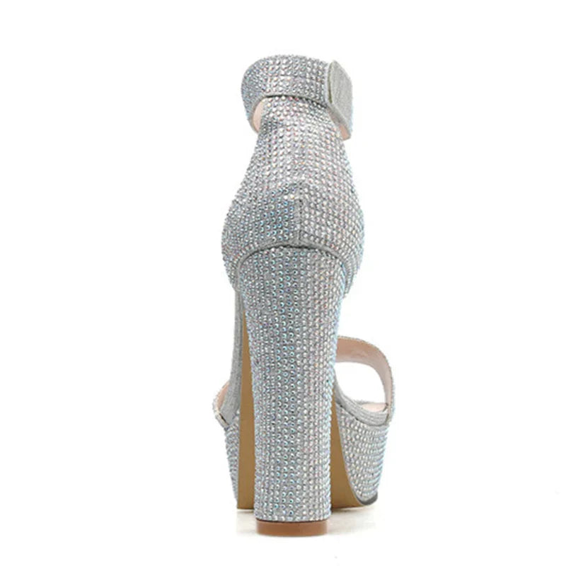 Platform Heel Sandals with Sparkling Sequin Decoration - Avril