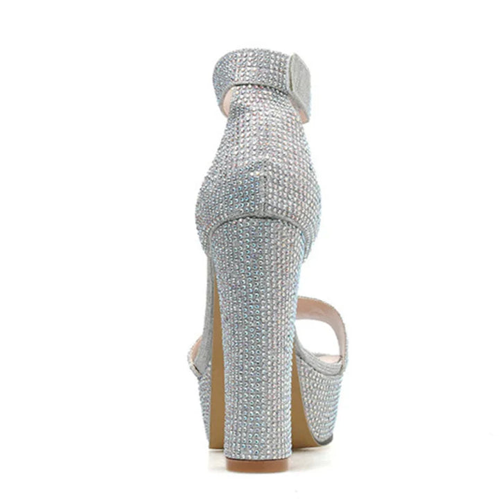 Platform Heel Sandals with Sparkling Sequin Decoration - Avril