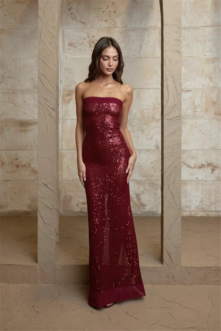 Strapless Maxi Dress with Sequin Design - WIN D