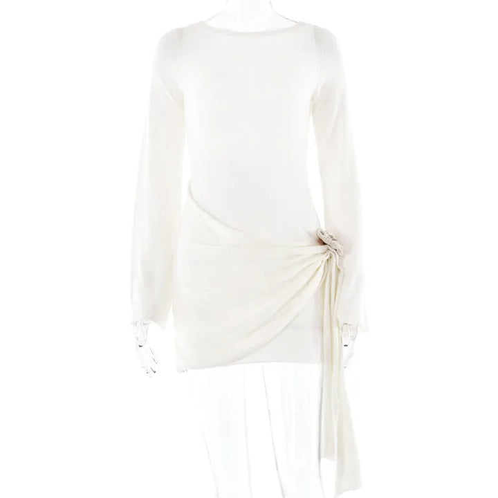 Knitted mini dress with flower and train design and open back - Malia
