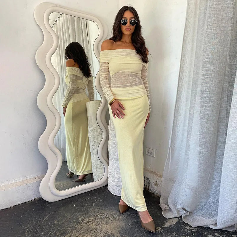 Two-piece set: maxi skirt and off-shoulder mesh top - Blina