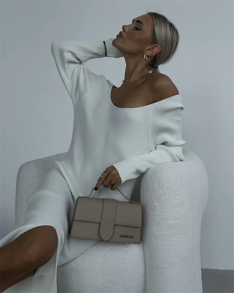 Maxi Sweater Dress with Deep Slit - Alba