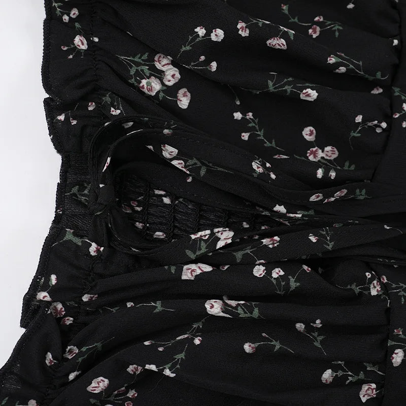 Floral ruffled mini dress with puff sleeves in a rustic style - Heidi