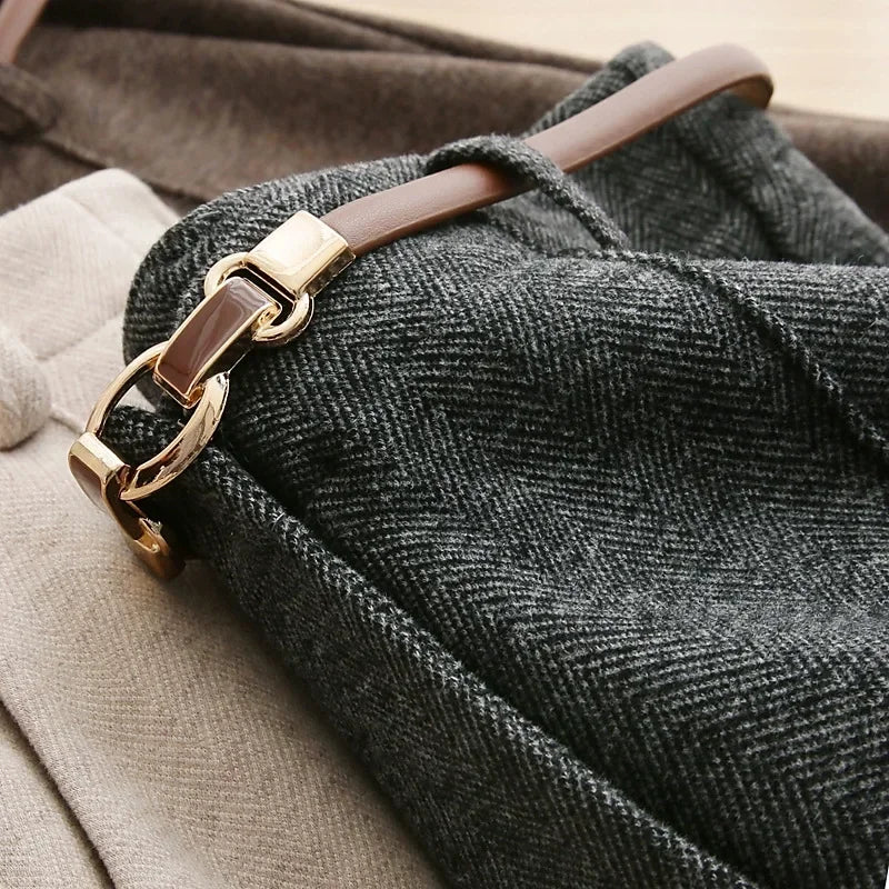 Tailored Wool Pants with Elegant Belt Detail
