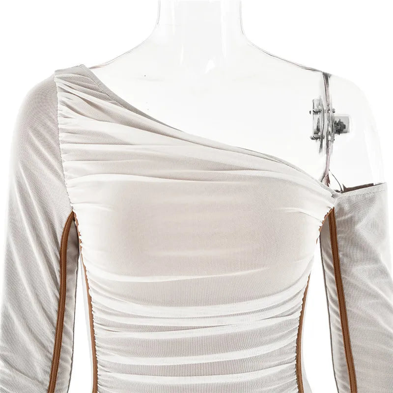 Midi ruched dress with asymmetrical neckline - LOV