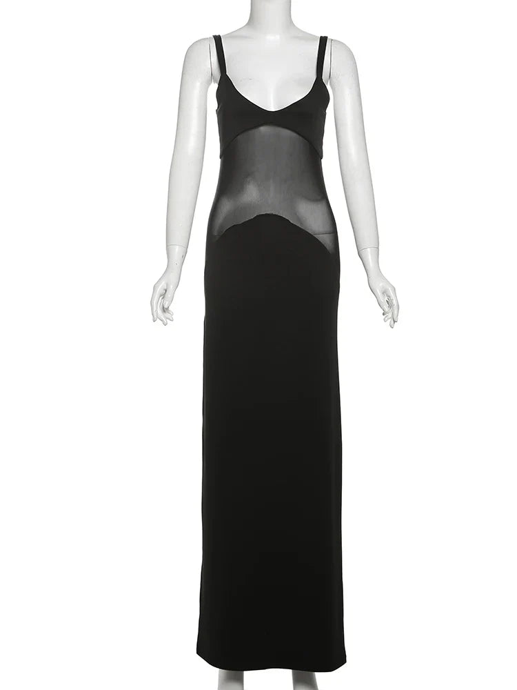 Elegant Maxi Dress with Mesh Detail - Zhuri