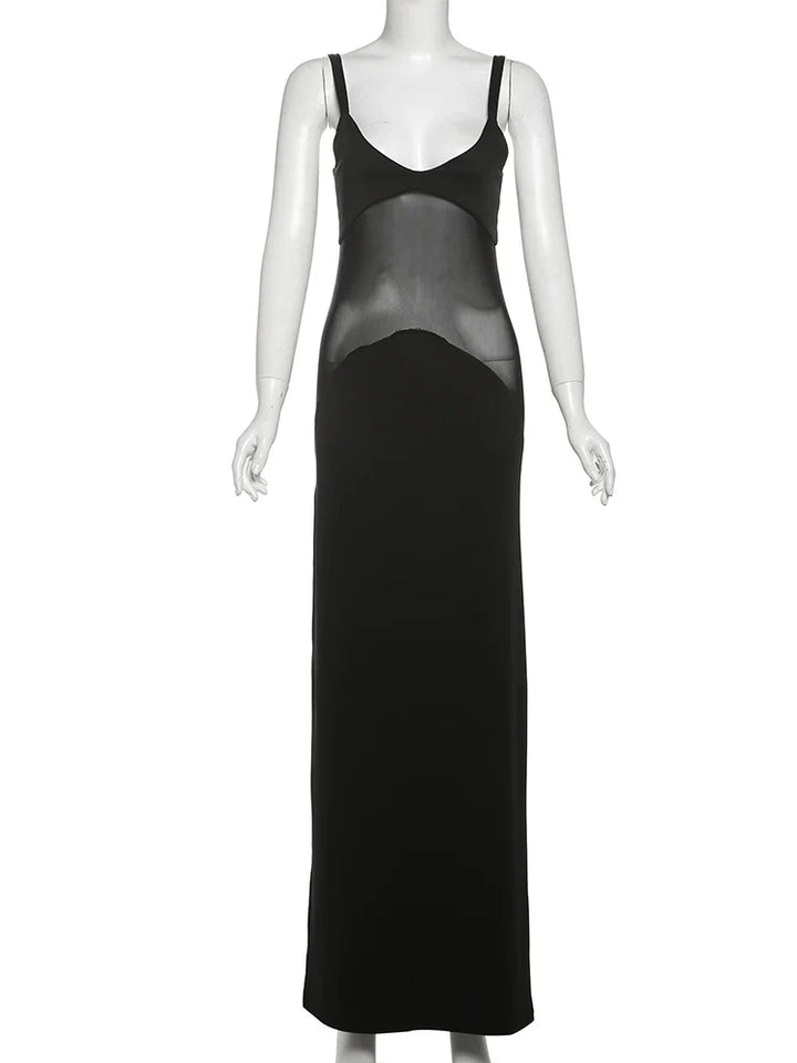 Elegant Maxi Dress with Mesh Detail - Zhuri