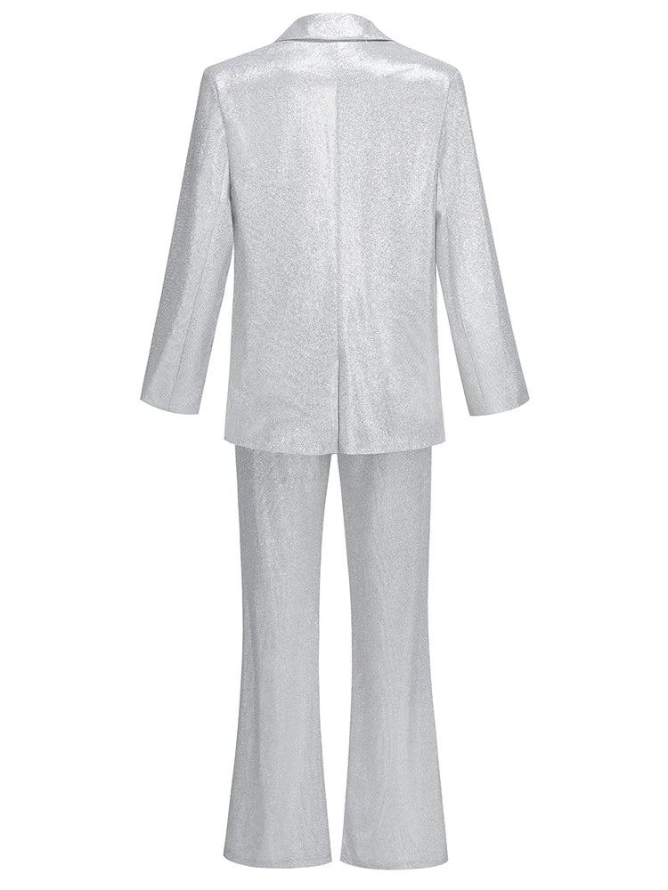 Three-Piece Glitter Suit with Bra, Blazer, and High-Waisted Pedal Pusher Pants - Glory