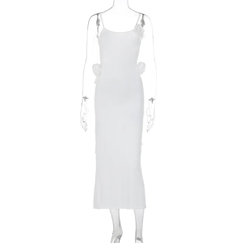 שמלת מידי אלגנטית גב פתוח בעיטור פרחים - אלנה