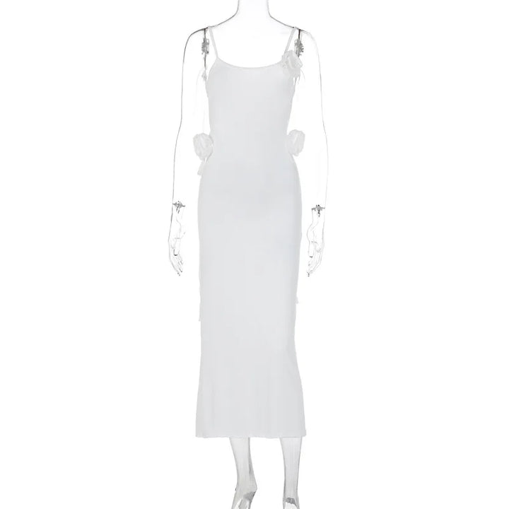 שמלת מידי אלגנטית גב פתוח בעיטור פרחים - אלנה