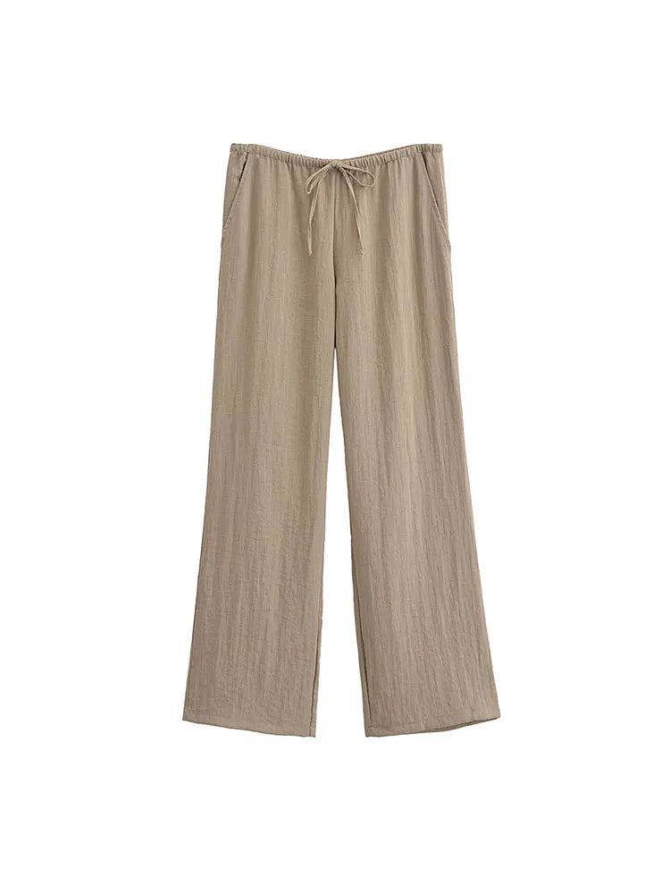 Two-Piece Linen Suit with Tie Shirt and Long Pants - Ava