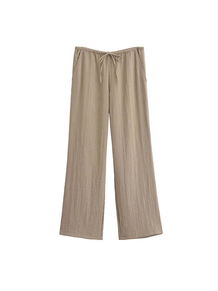 Two-Piece Linen Suit with Tie Shirt and Long Pants - Ava