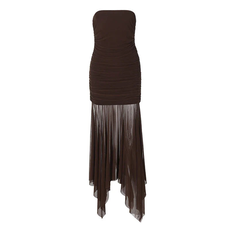 Strapless Maxi Dress with Chiffon Detail - Sicily