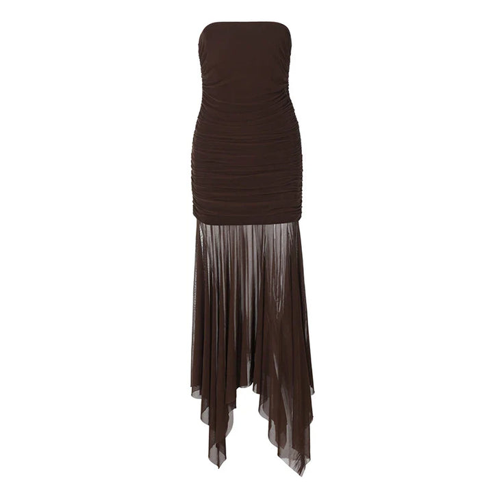 Strapless Maxi Dress with Chiffon Detail - Sicily