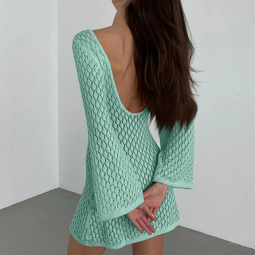 Knitted Mini Beach Dress with Open Back - Keira