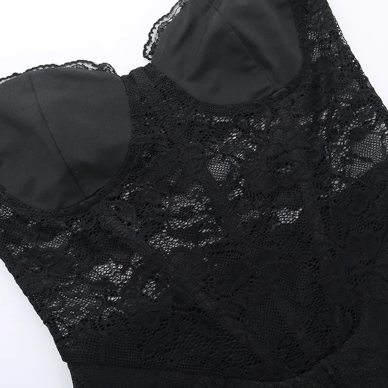 Strapless short pants jumpsuit with lace corset detail - Alex