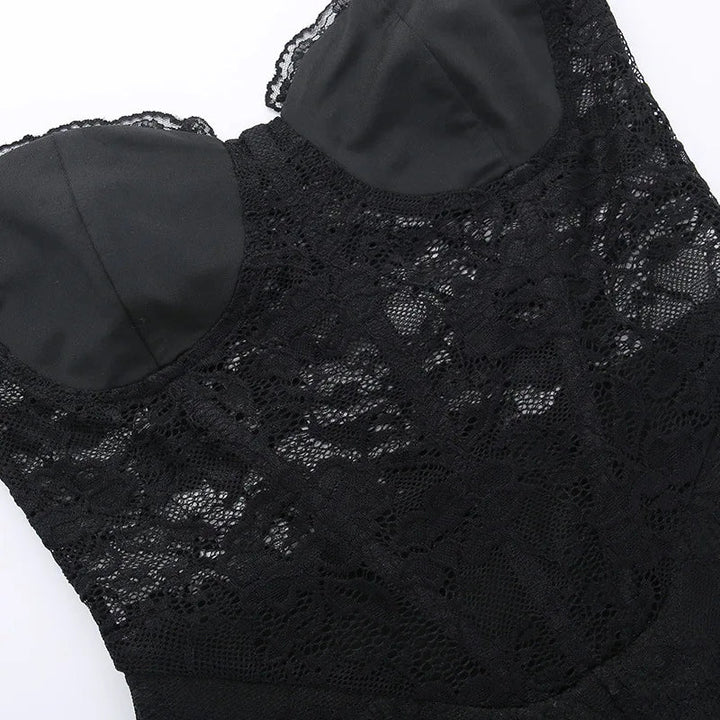 Strapless short pants jumpsuit with lace corset detail - Alex