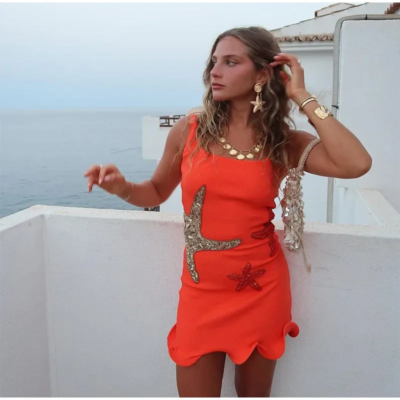 Mini Dress with Sequin Starfish Detail - Daisy