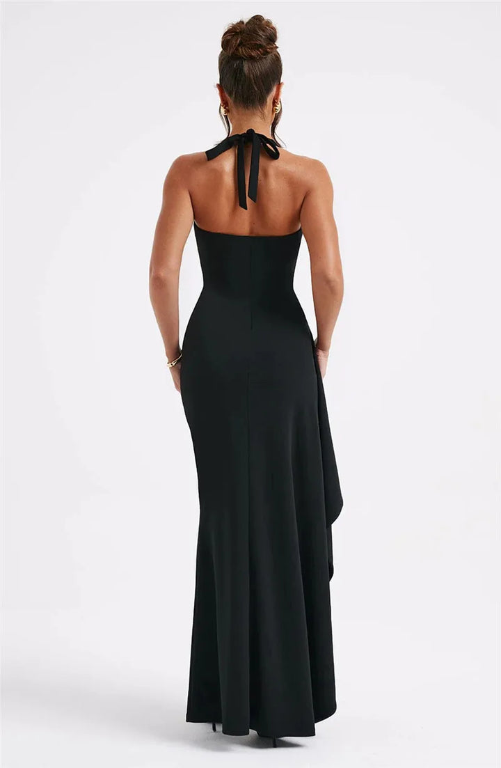 Luxury Maxi Dress with V-Neck, Deep Slit, and Open Back - Alicia