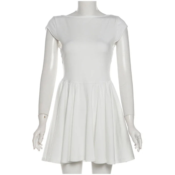 Linen Mini Dress in A-Line with Open Back - Marilyn